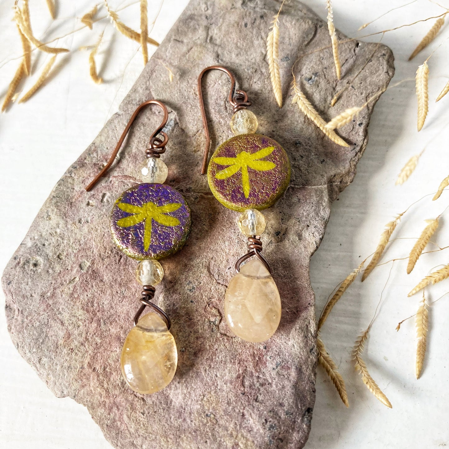 Citrine Dragonfly Earrings