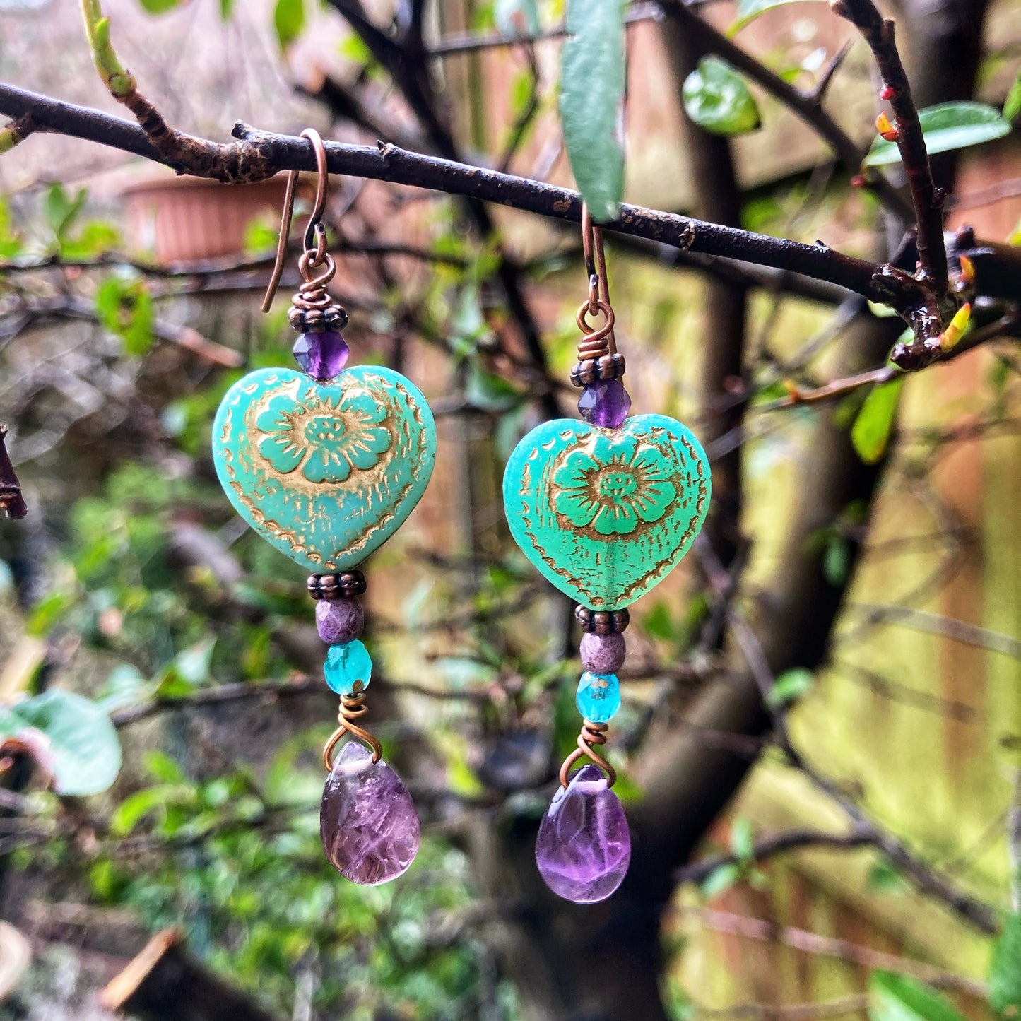 Amethyst Heart Earrings