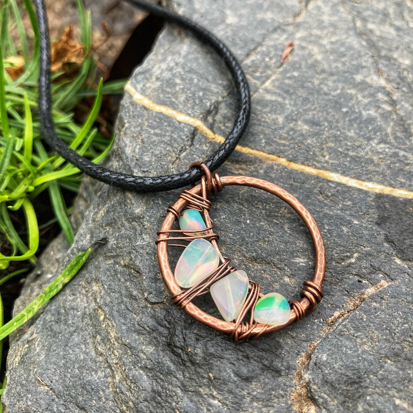 Opal Crescent Moon Necklaces