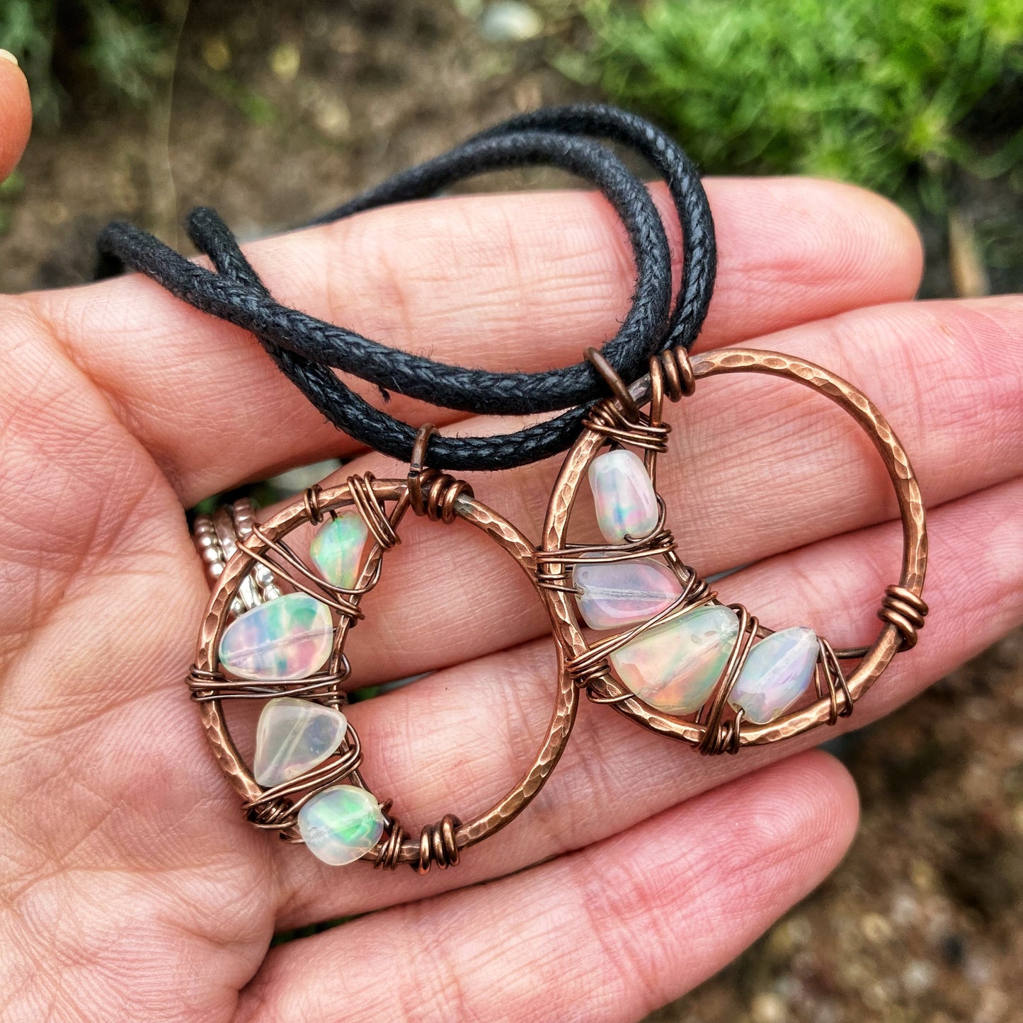 Opal Crescent Moon Necklaces