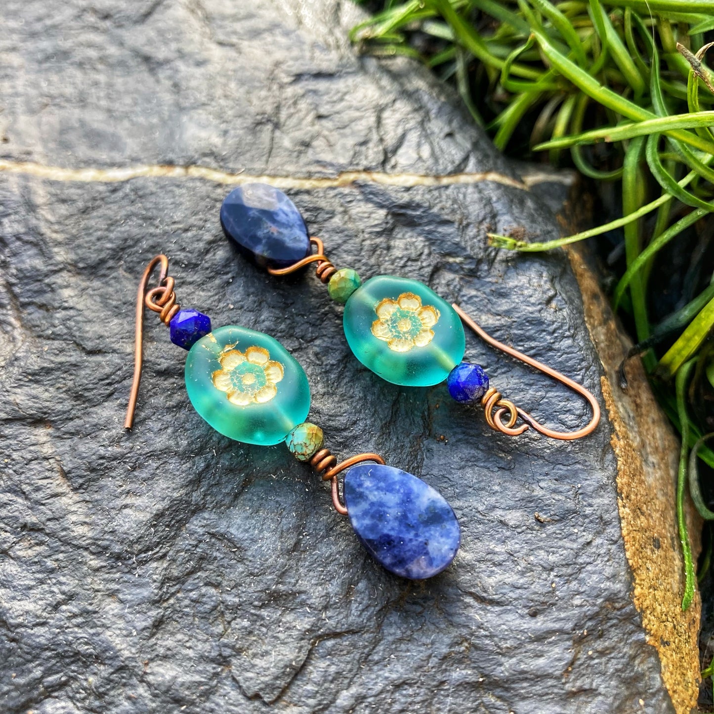 Lapis Lazuli Flower Earrings