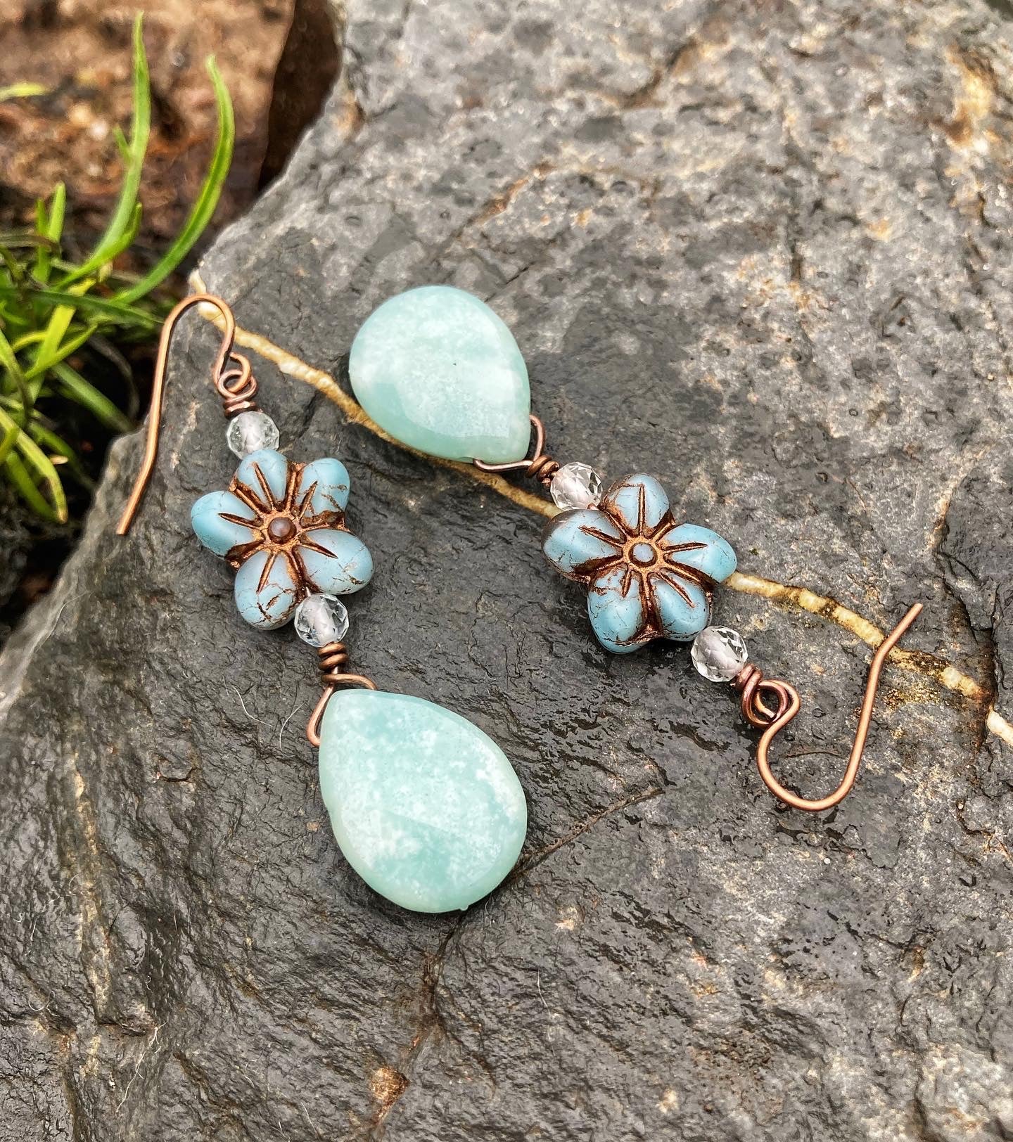 Amazonite Floral Earrings