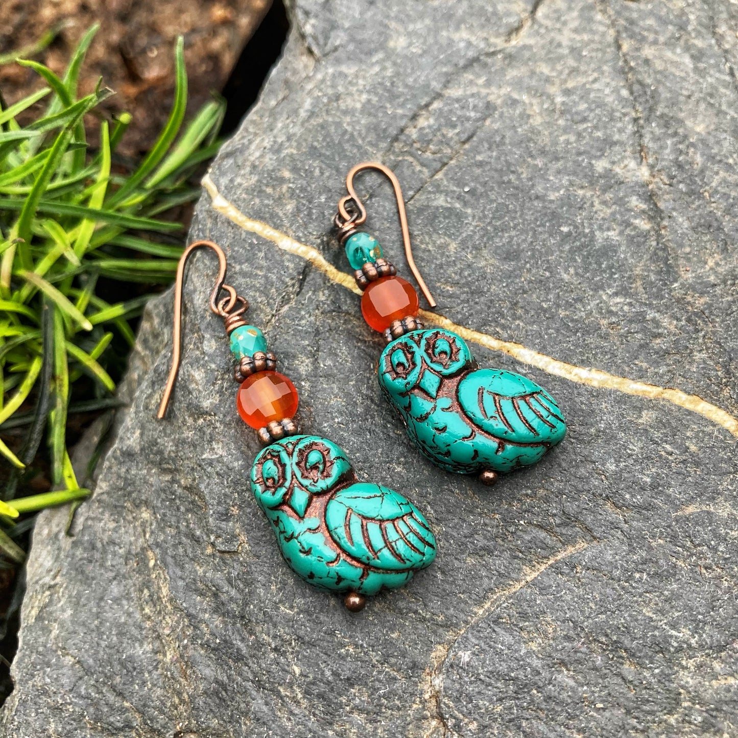 Turquoise Owl Earrings