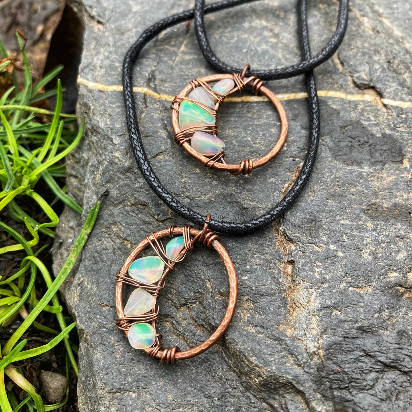 Opal Crescent Moon Necklaces