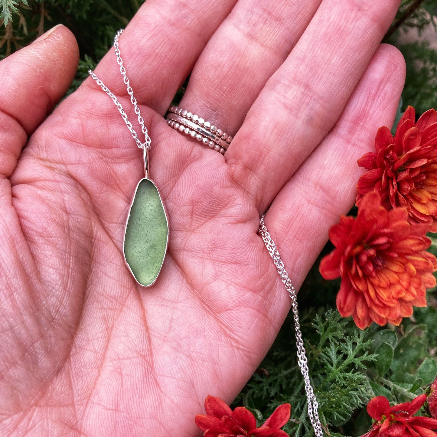 Leaf Green Sea Glass Necklace