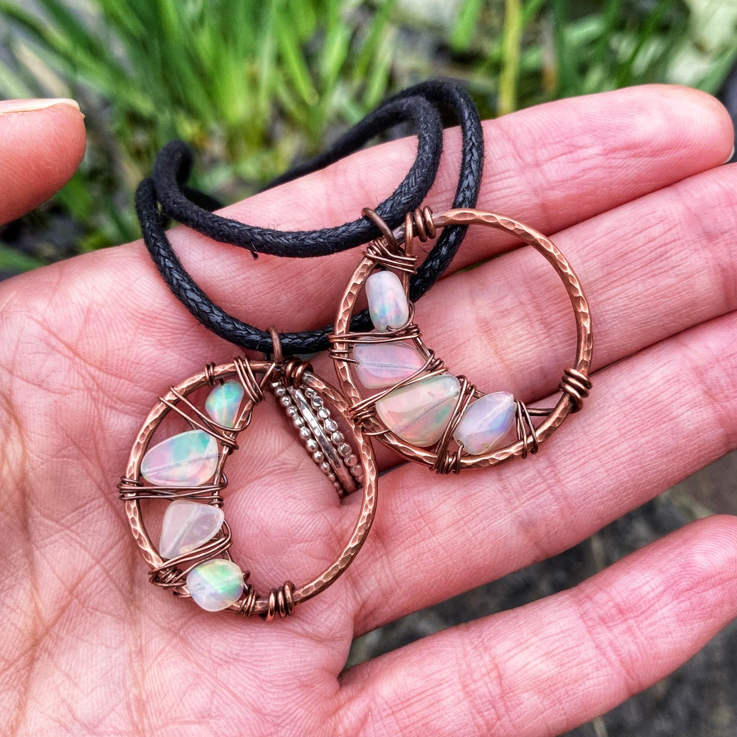 Opal Crescent Moon Necklaces