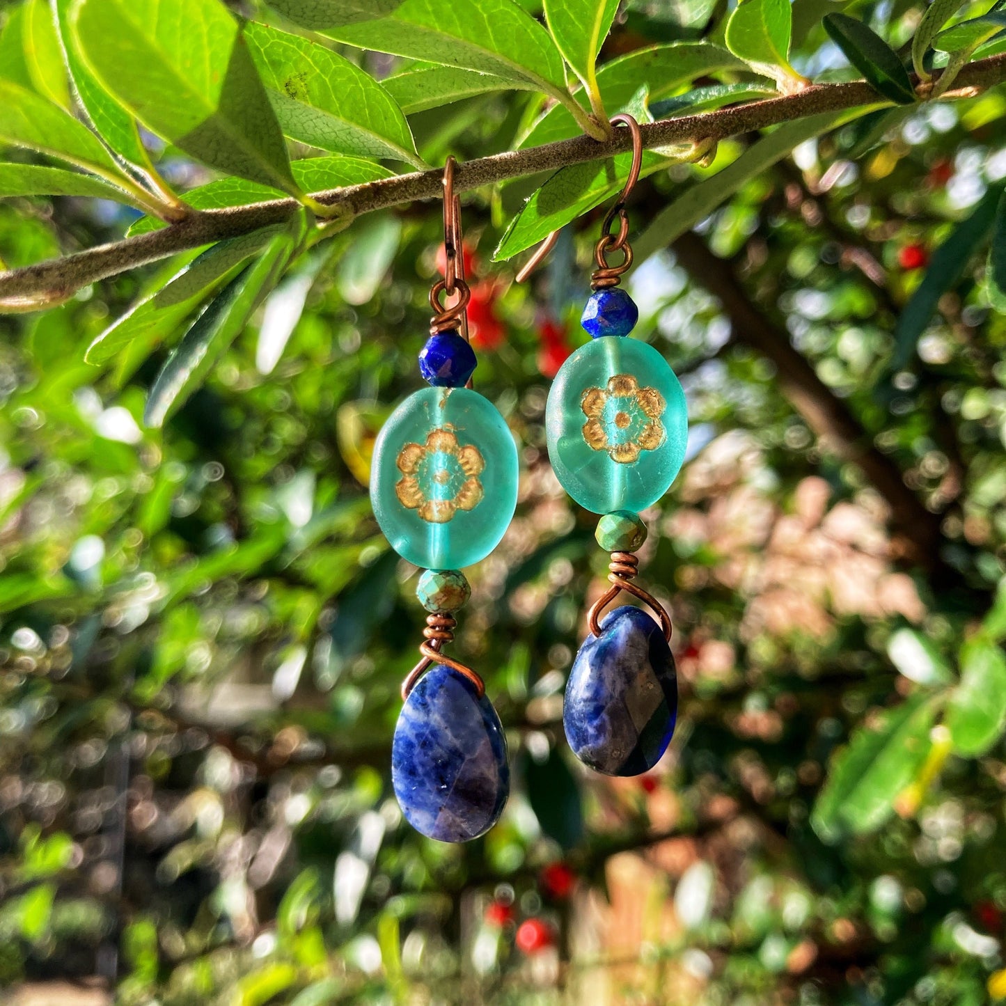 Lapis Lazuli Flower Earrings