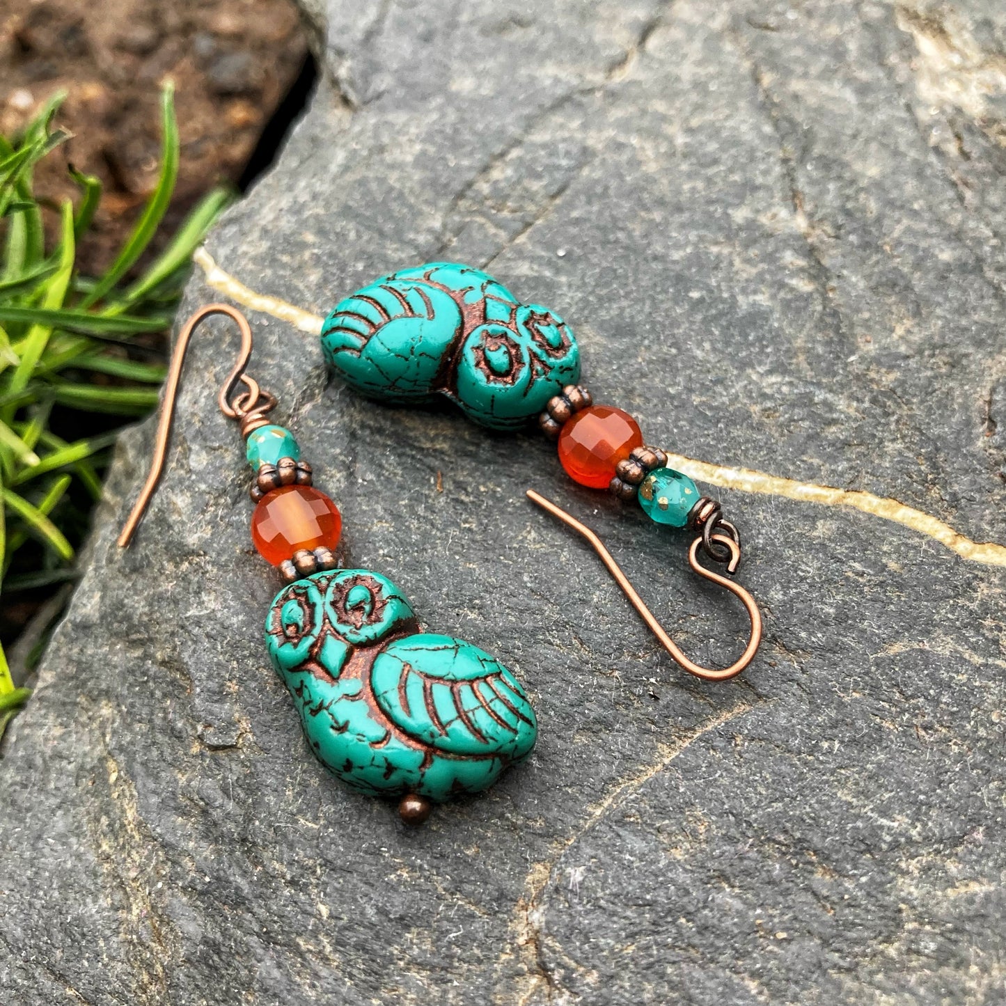 Turquoise Owl Earrings