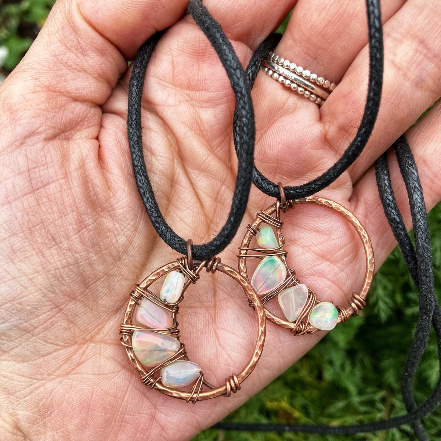 Opal Crescent Moon Necklaces