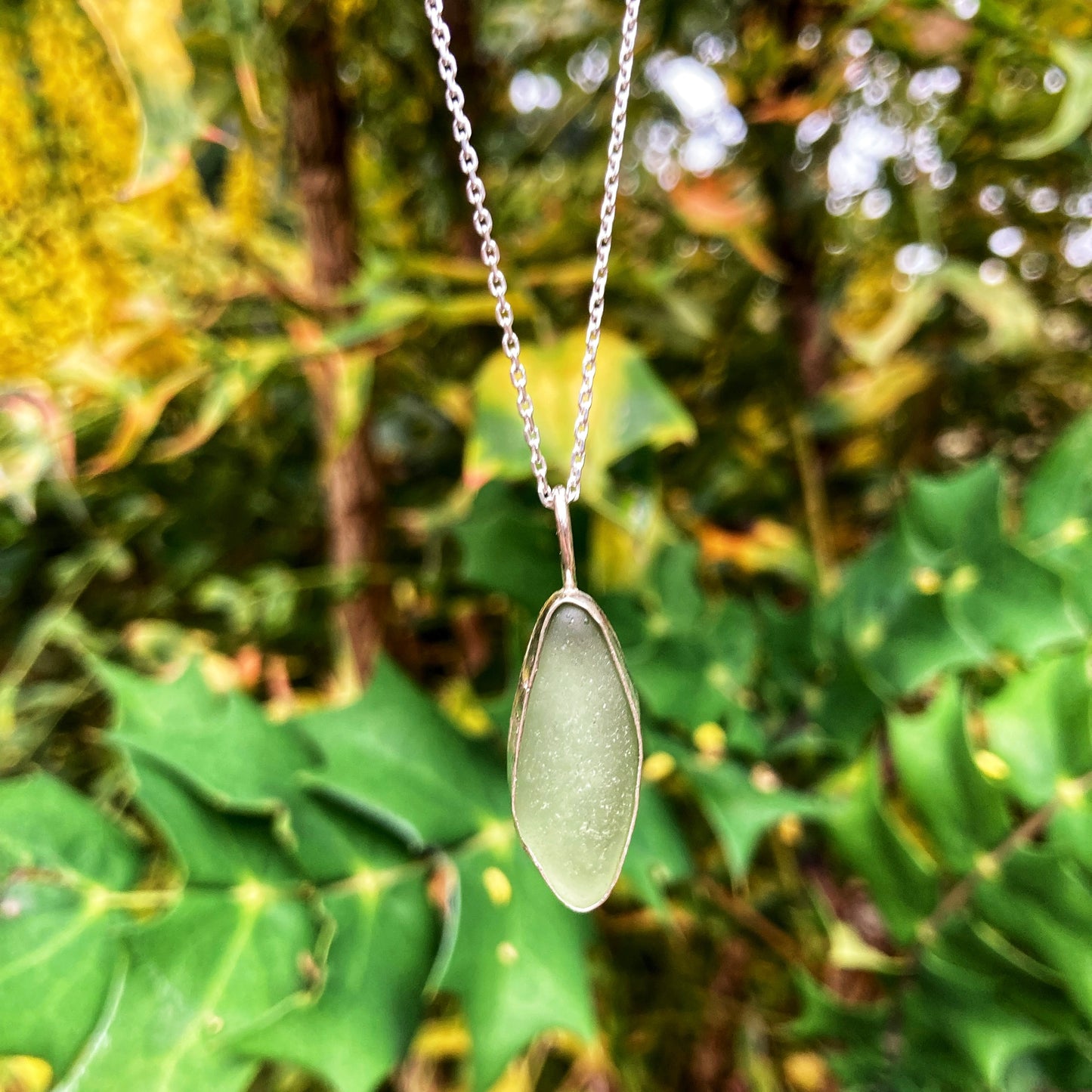 Leaf Green Sea Glass Necklace