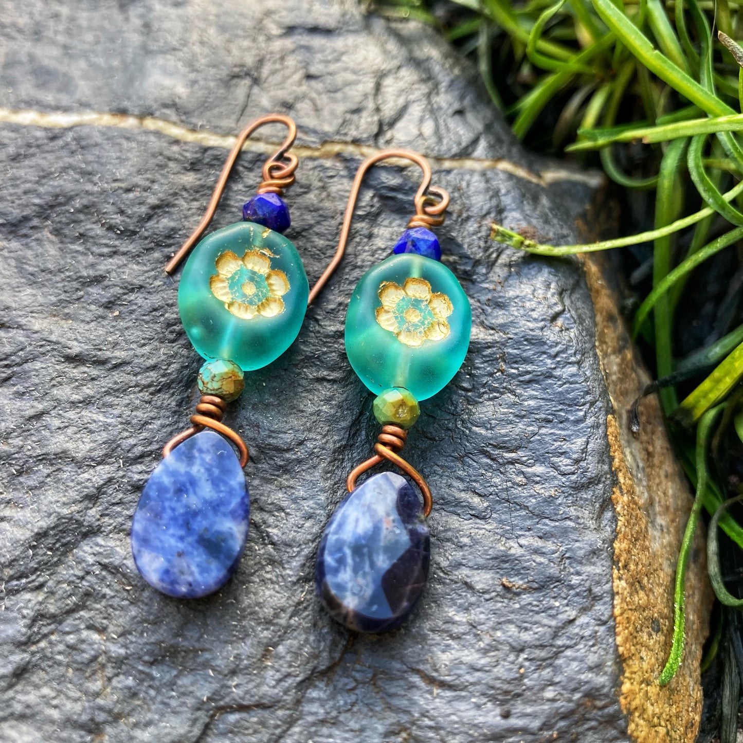 Lapis Lazuli Flower Earrings