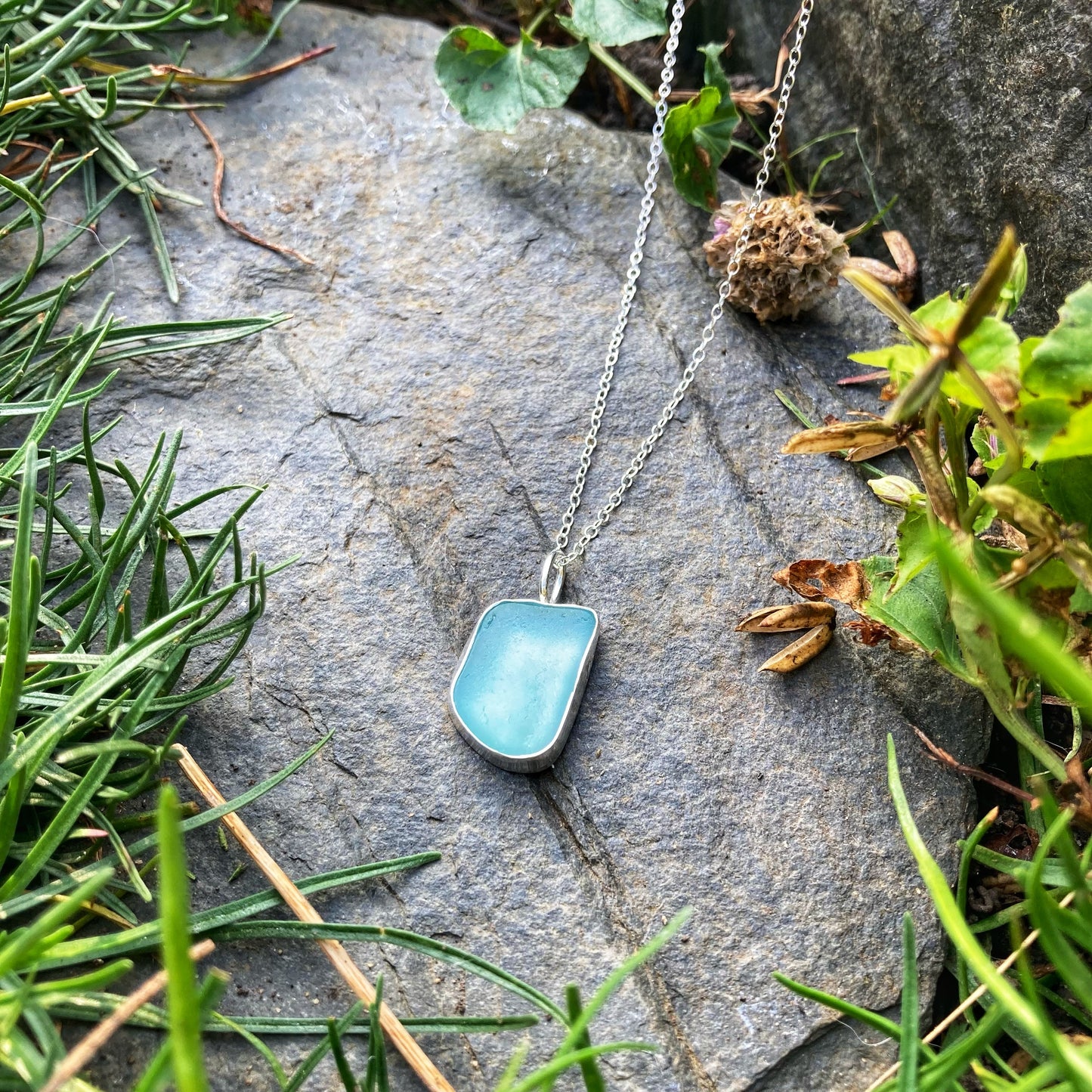 Aqua Sea Glass Necklace