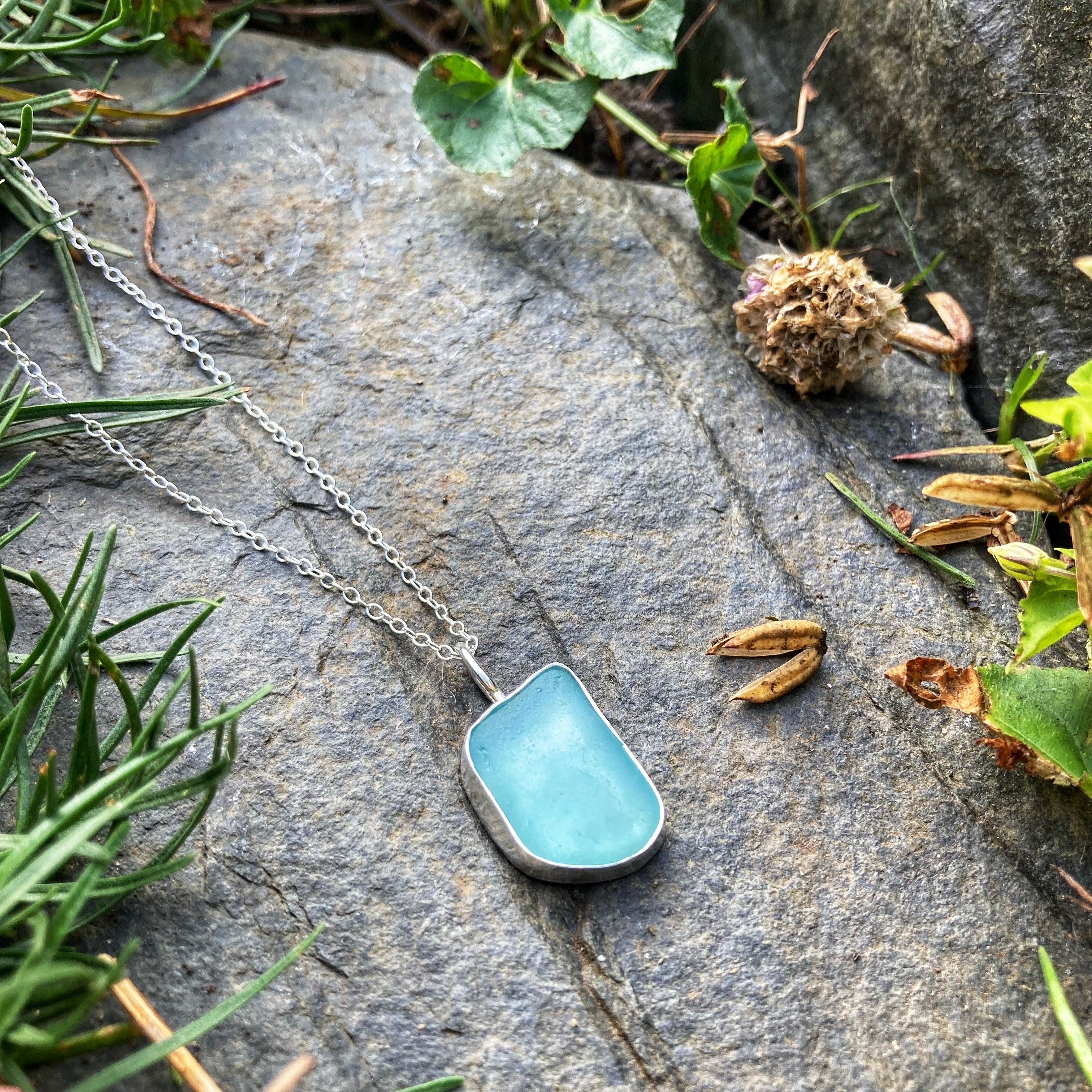 Sea Glass Necklace, selling sunstone, sterling silver