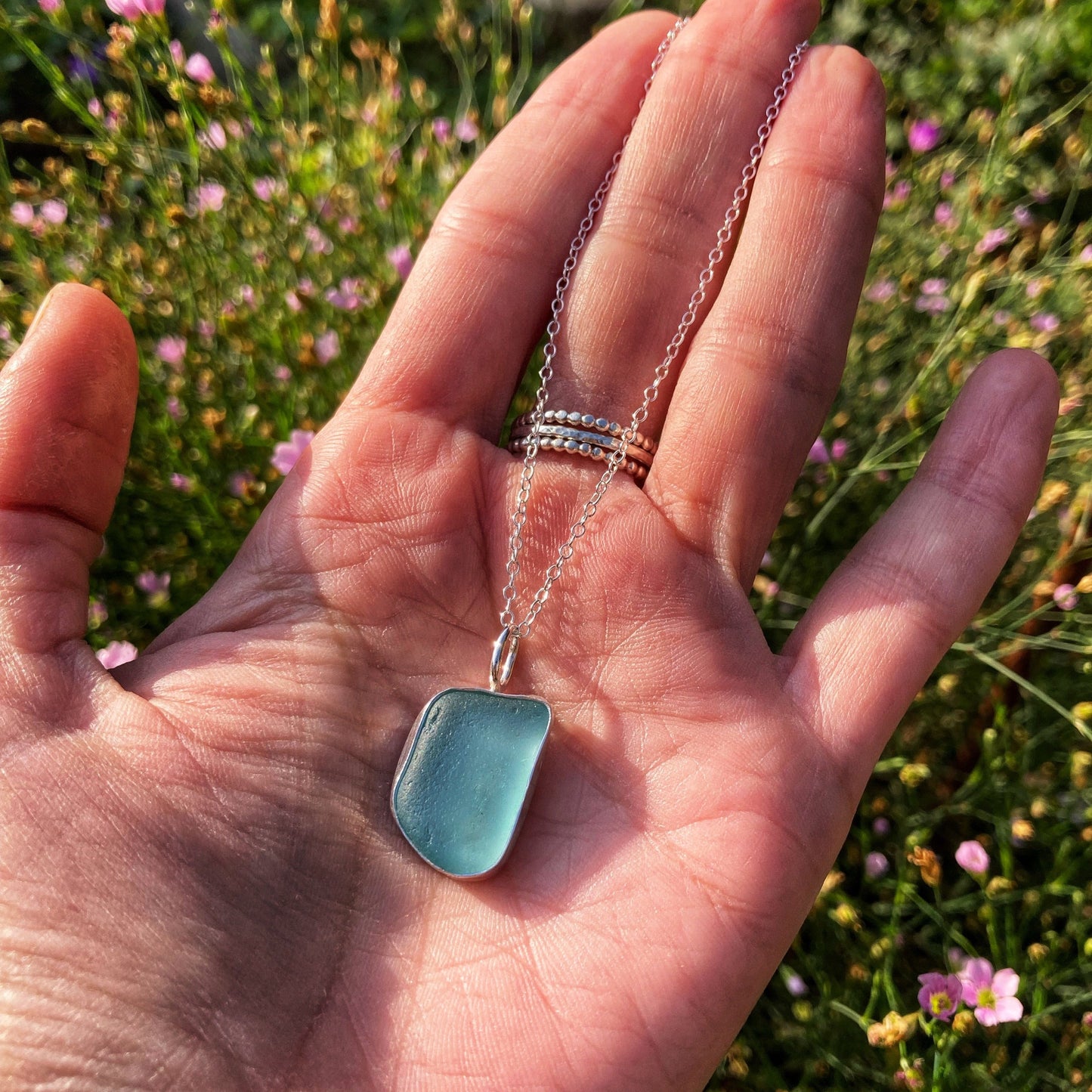 Aqua Sea Glass Necklace