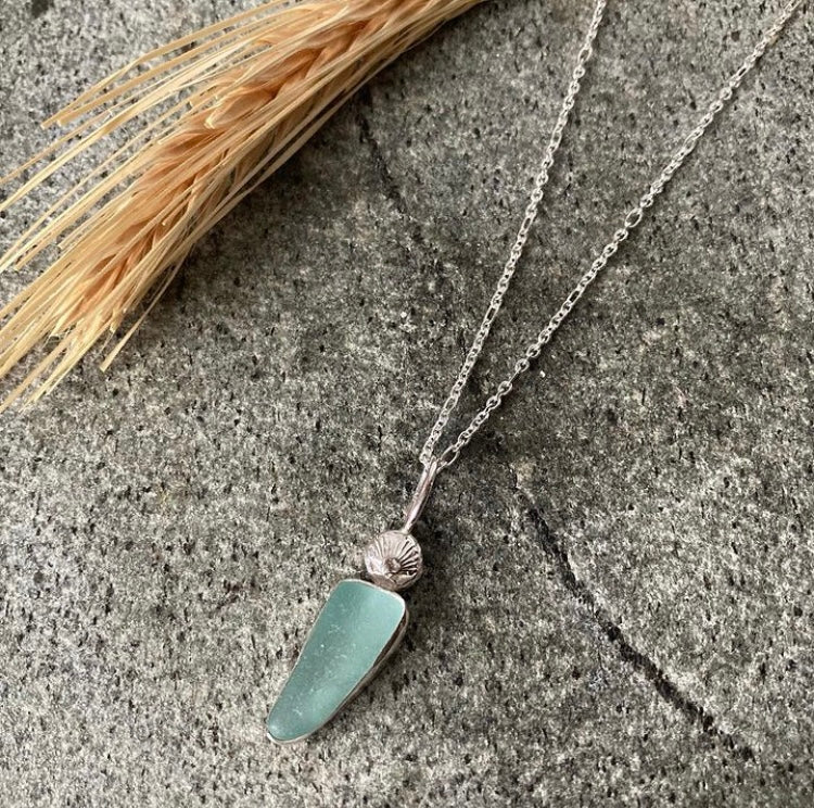 Aqua Sea Glass Shell Necklace