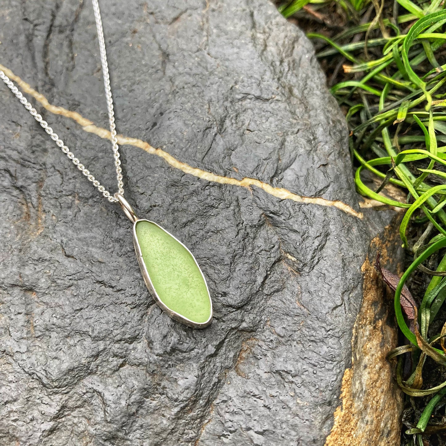 Leaf Green Sea Glass Necklace