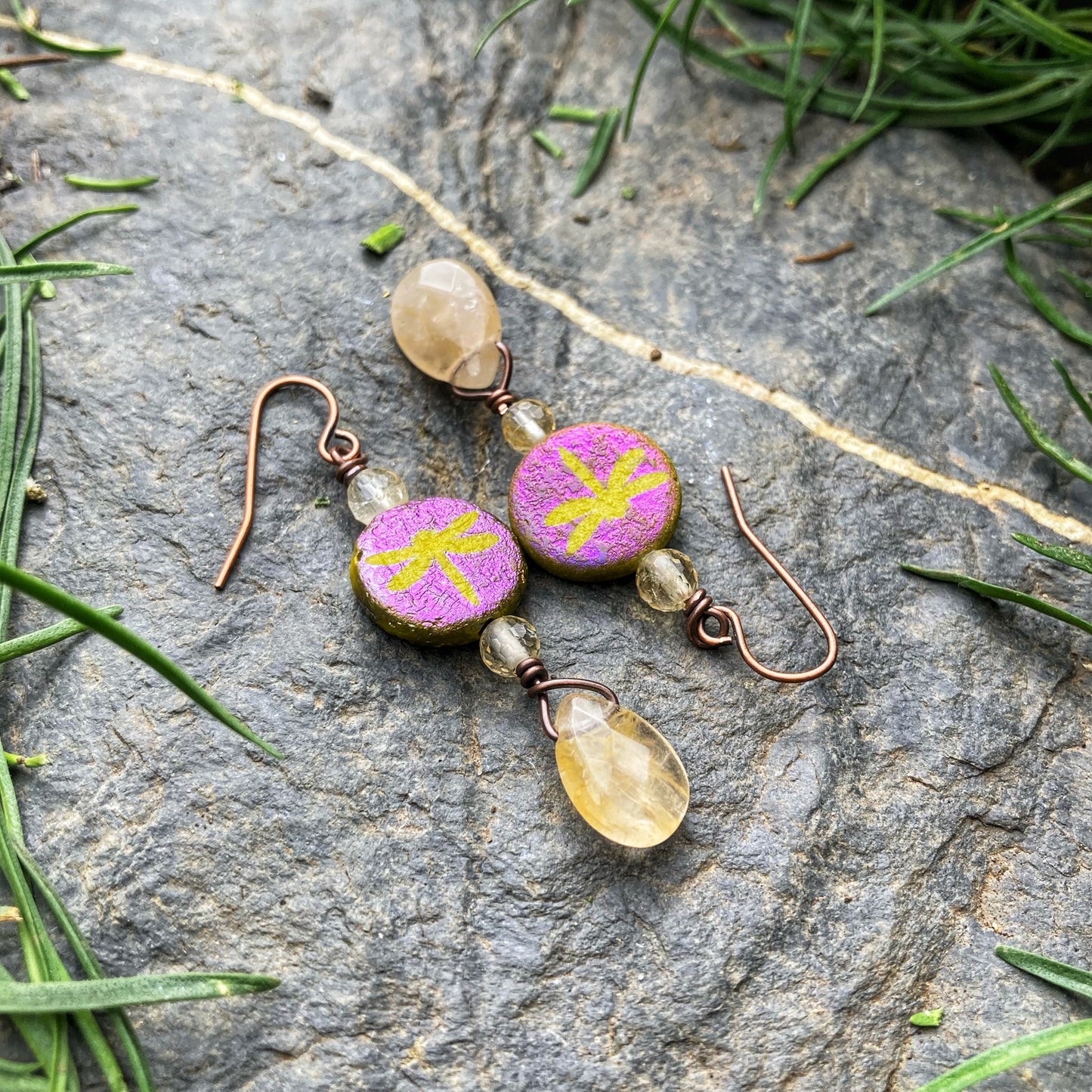 Citrine Dragonfly Earrings