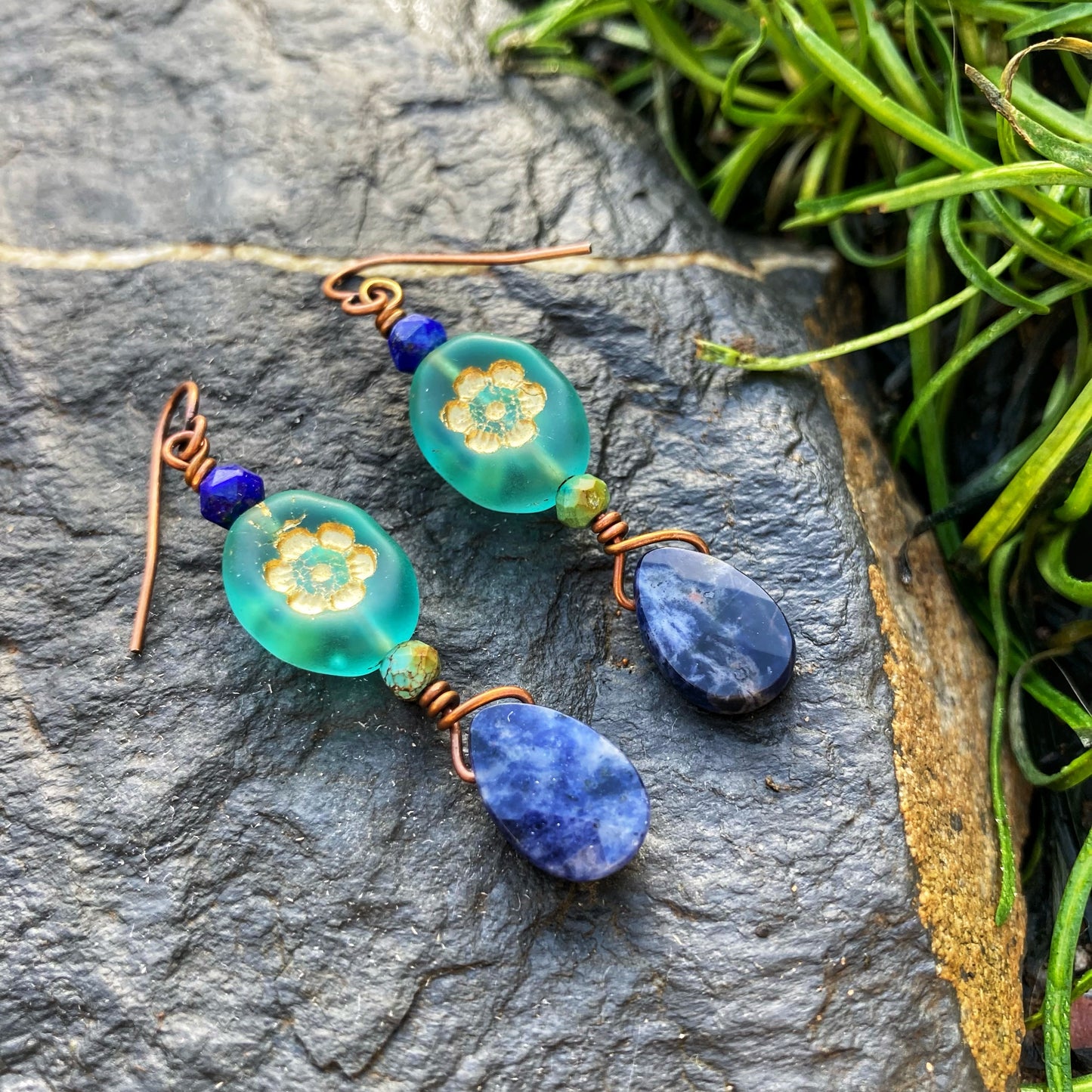 Lapis Lazuli Flower Earrings