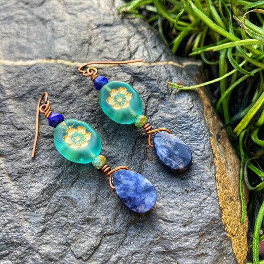 Lapis Lazuli Flower Earrings