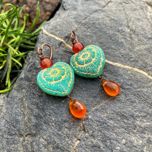 Carnelian Heart Earrings