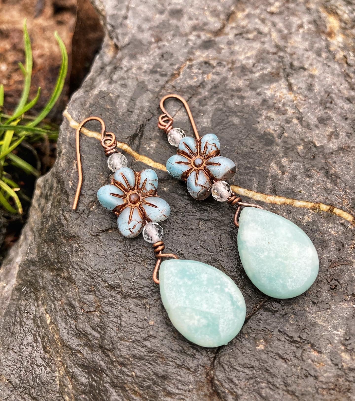 Amazonite Floral Earrings