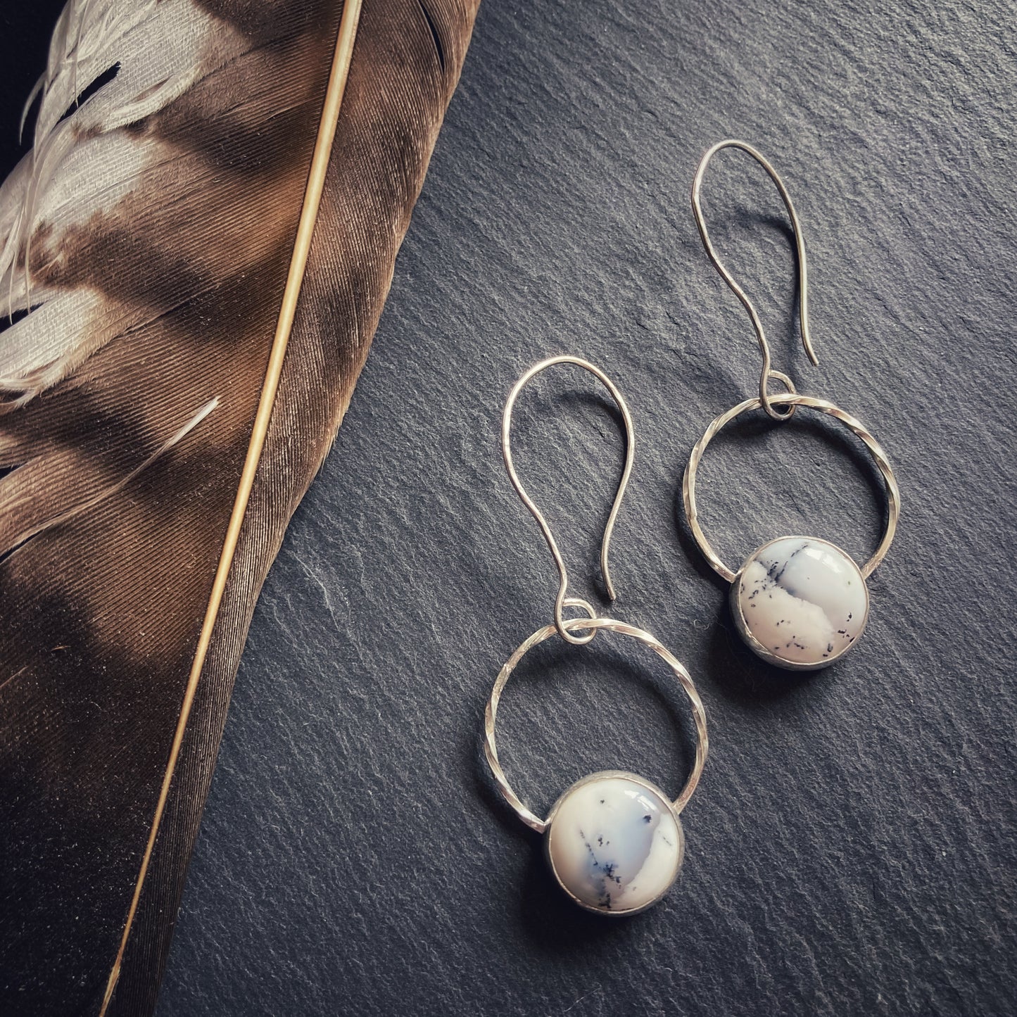 Bezel Set Dendritic Agate Earrings