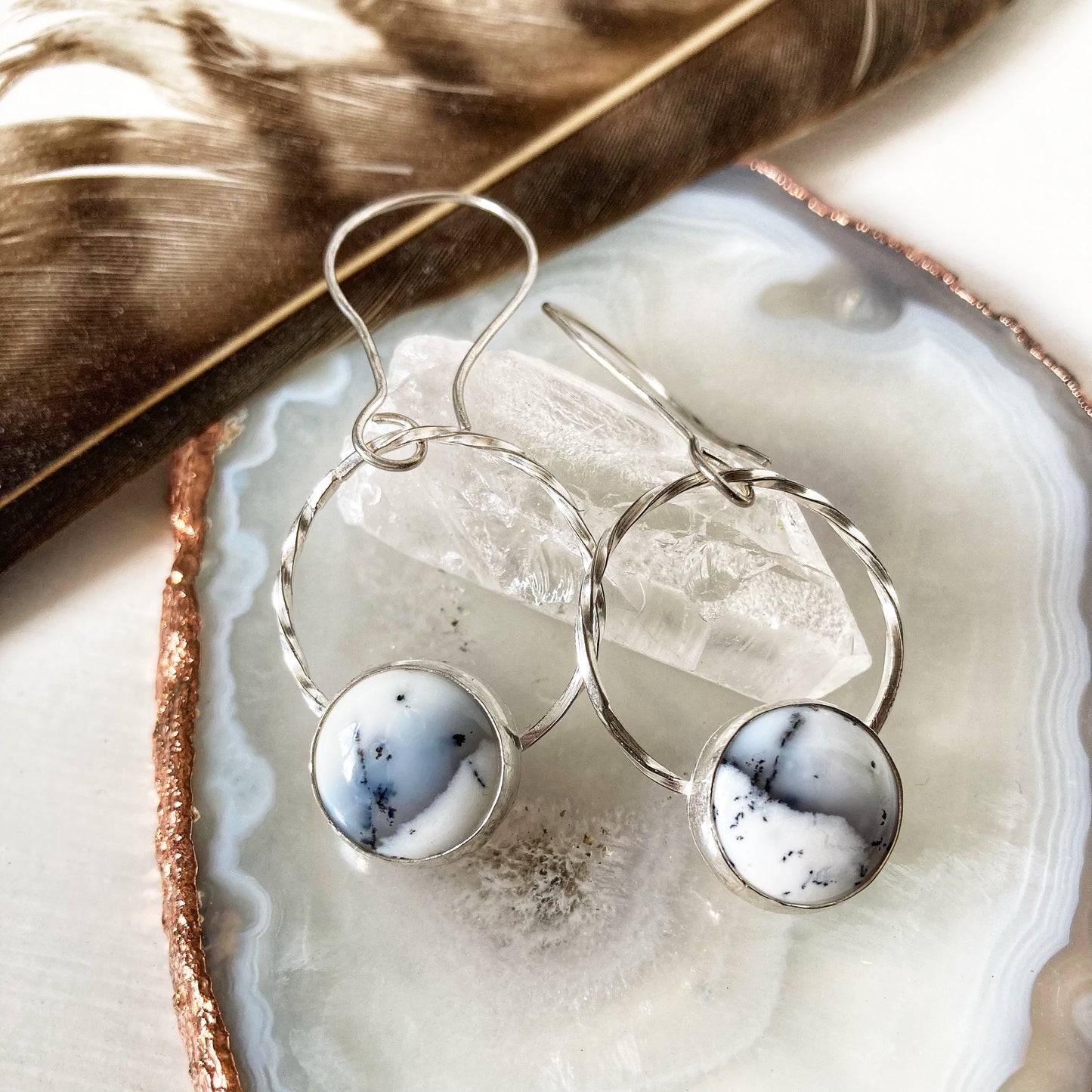 Bezel Set Dendritic Agate Earrings