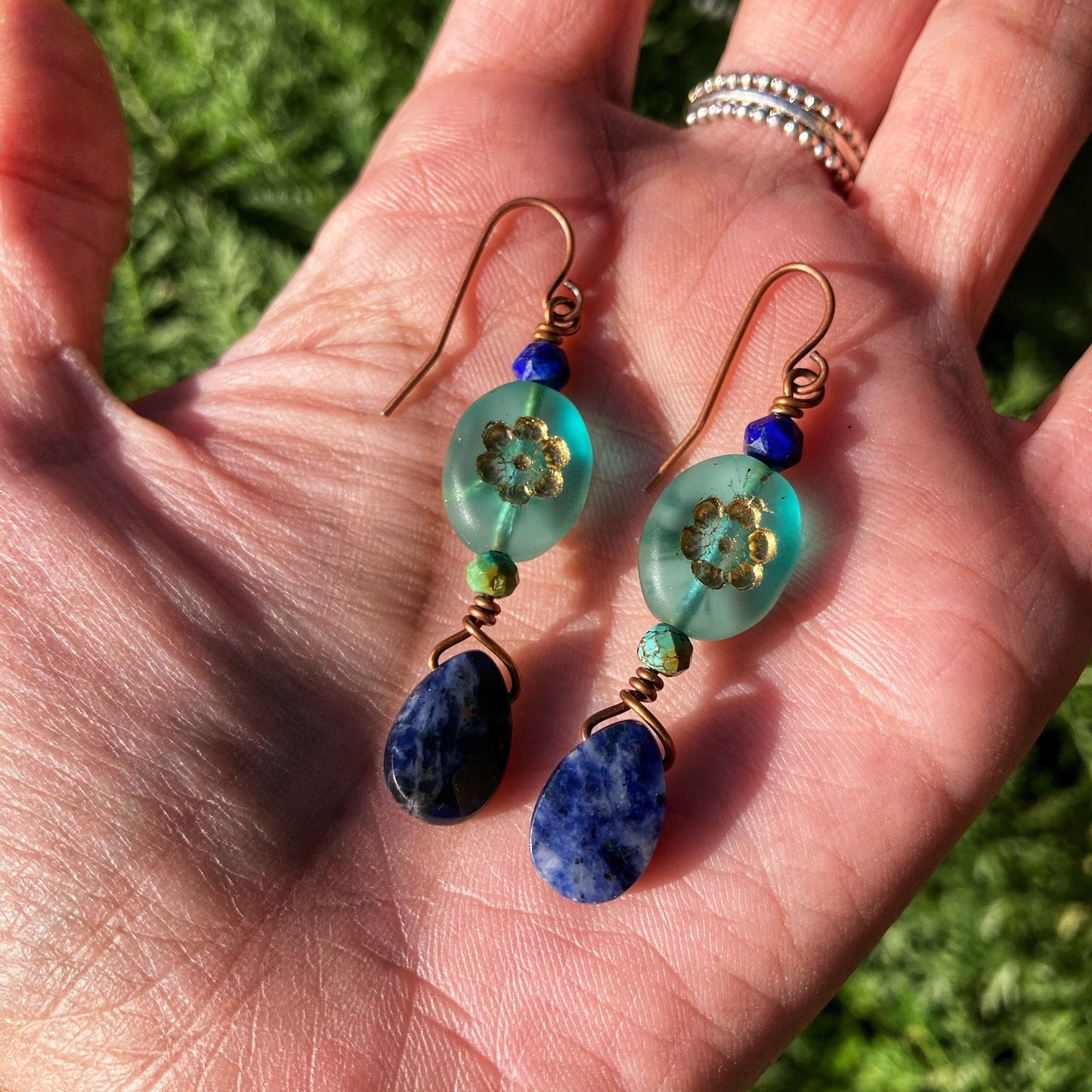 Lapis Lazuli Flower Earrings