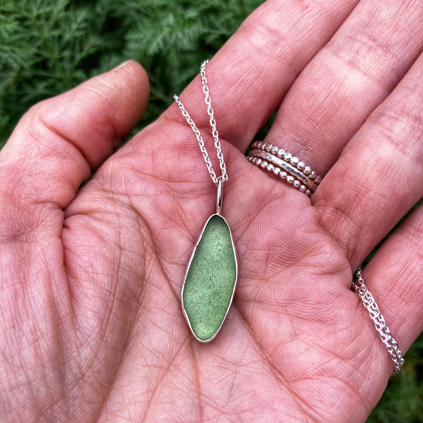 Leaf Green Sea Glass Necklace