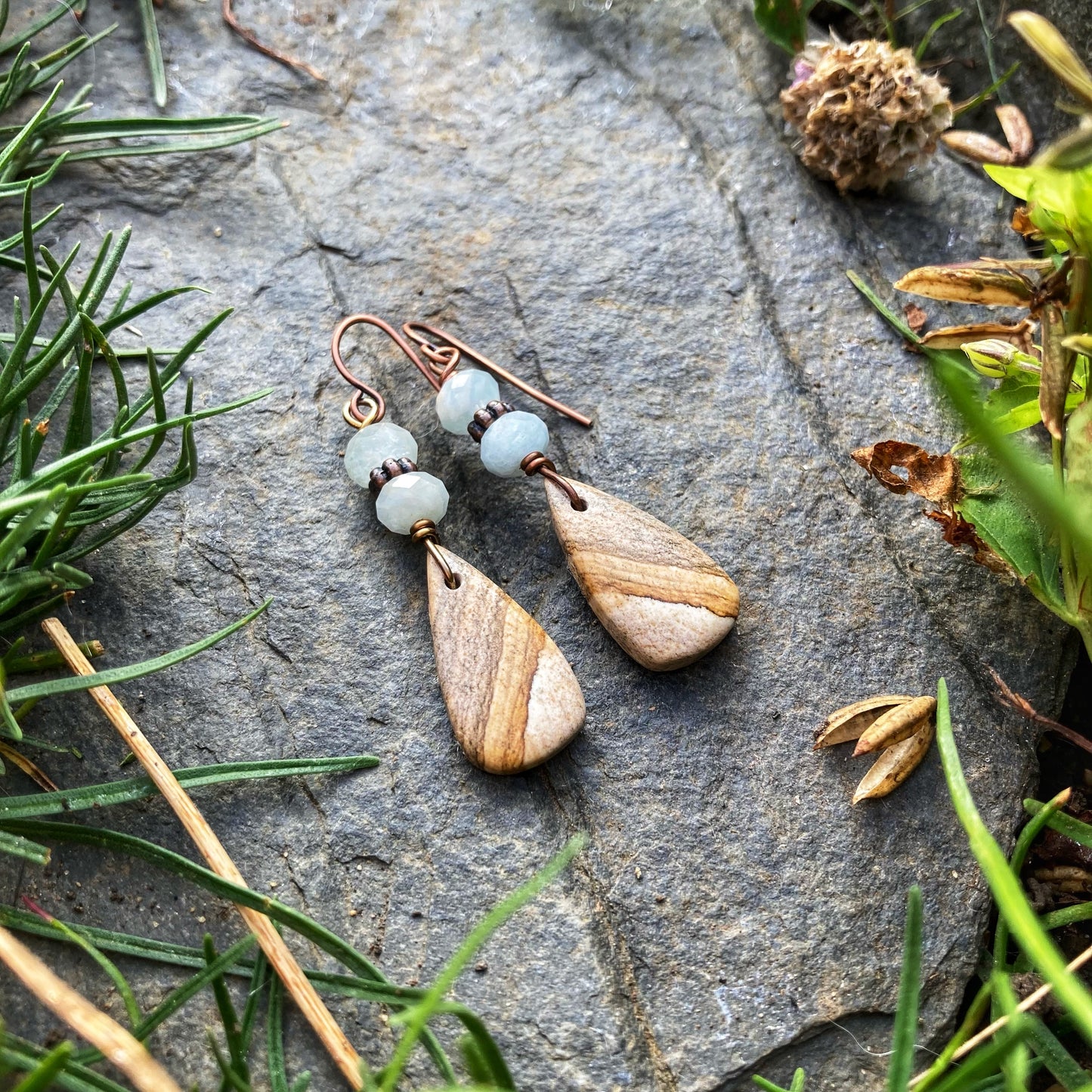 Picture Jasper Teardrop Earrings