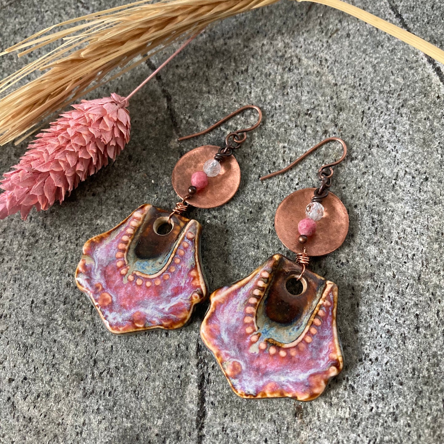 Pink Copper Ceramic Earrings