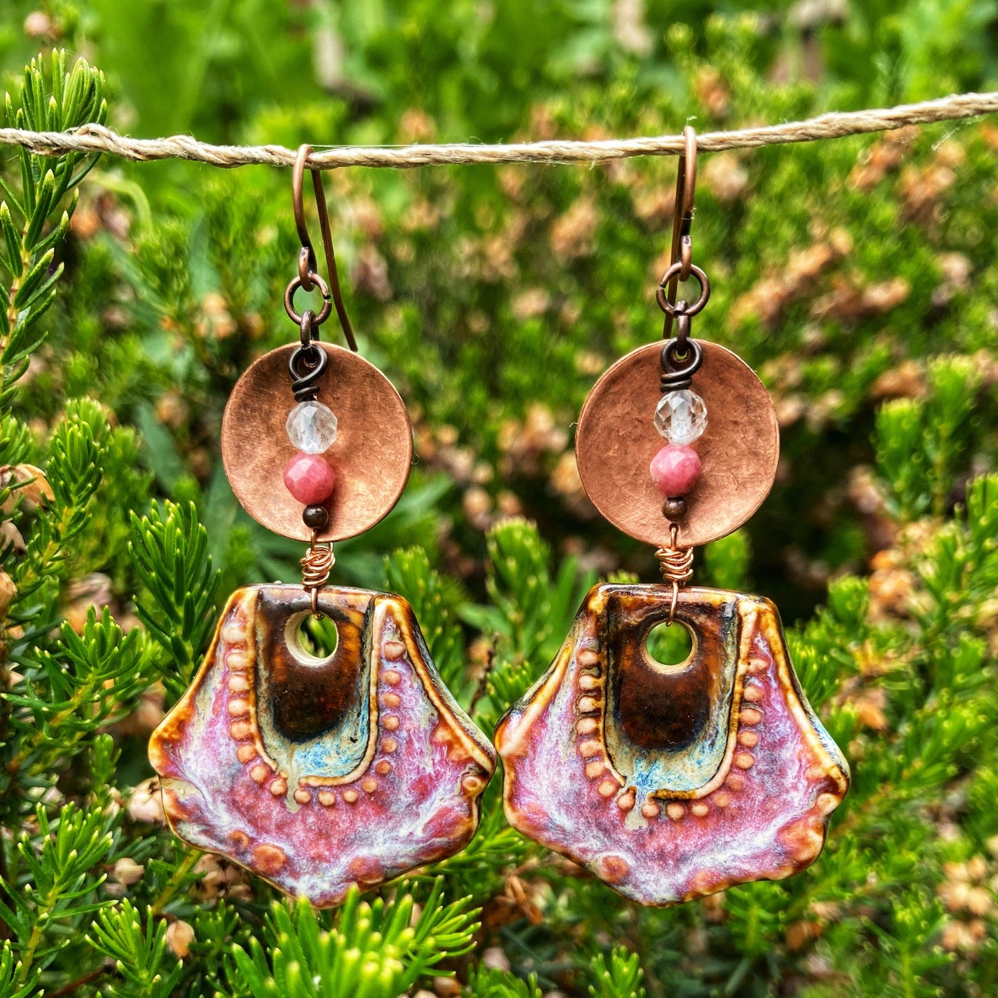 Pink Copper Ceramic Earrings