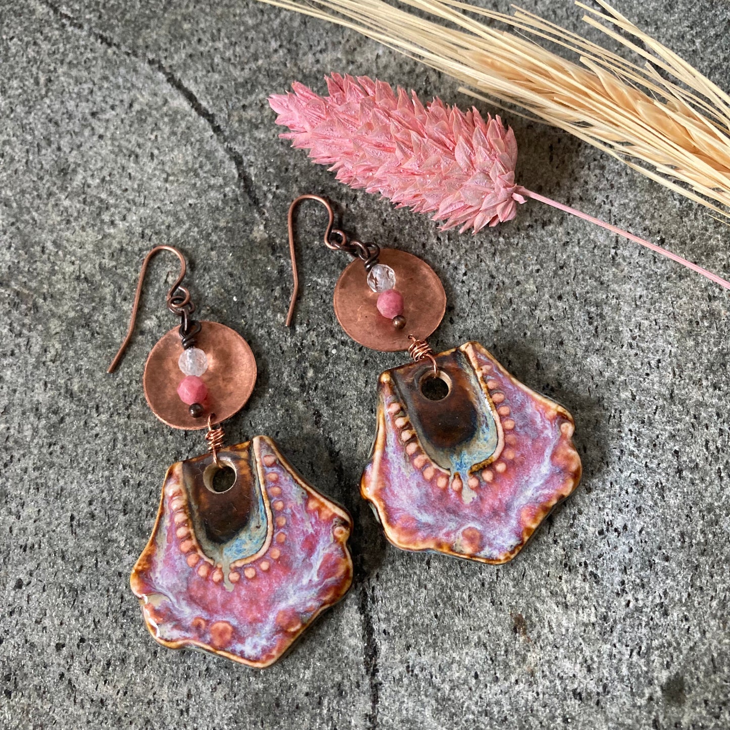 Pink Copper Ceramic Earrings