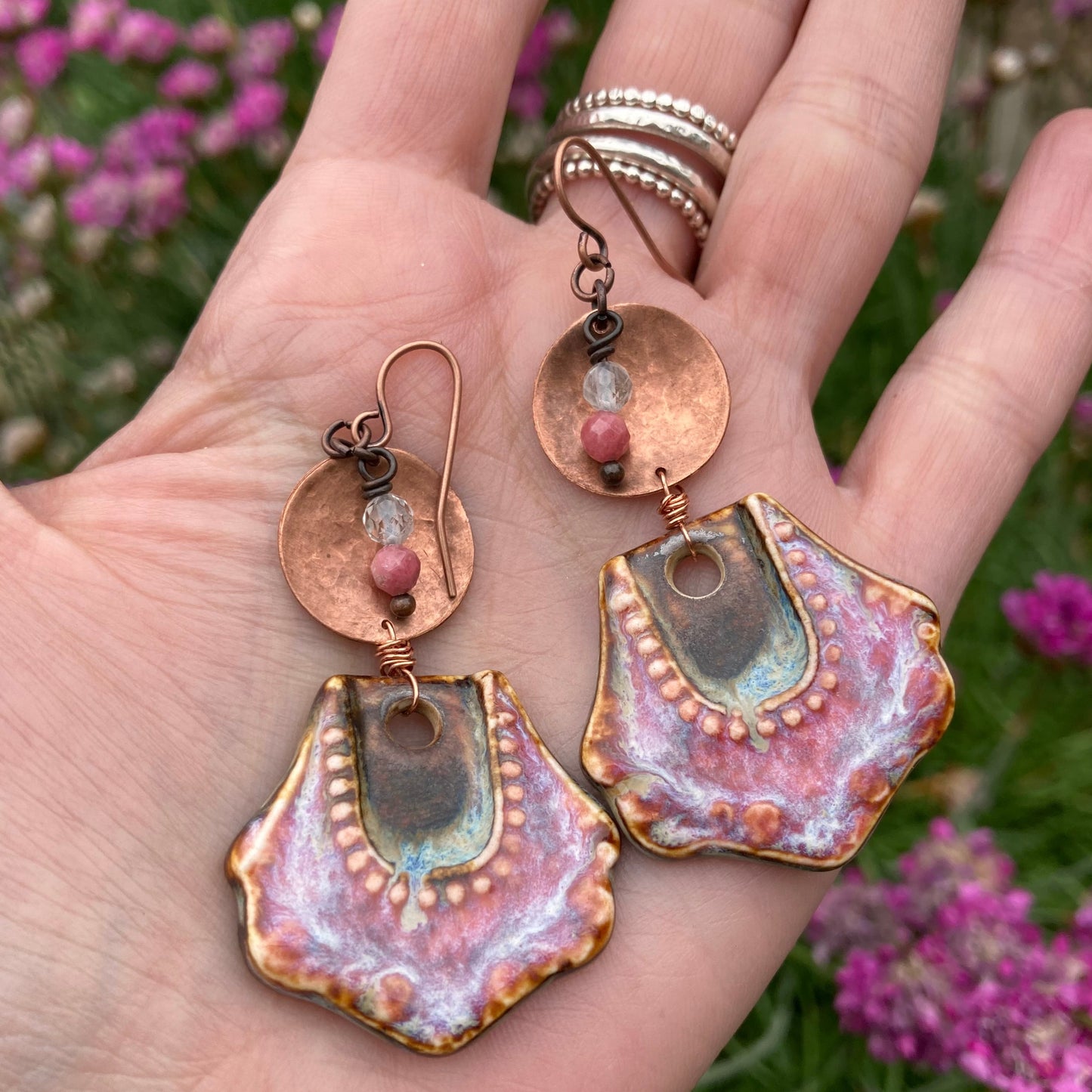 Pink Copper Ceramic Earrings