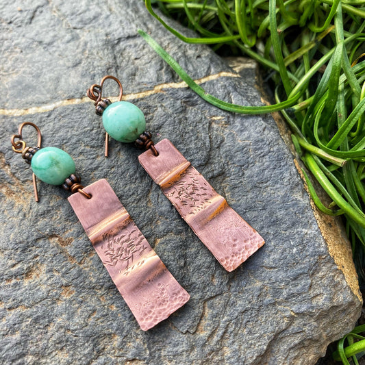 Textured Copper Bar Earrings