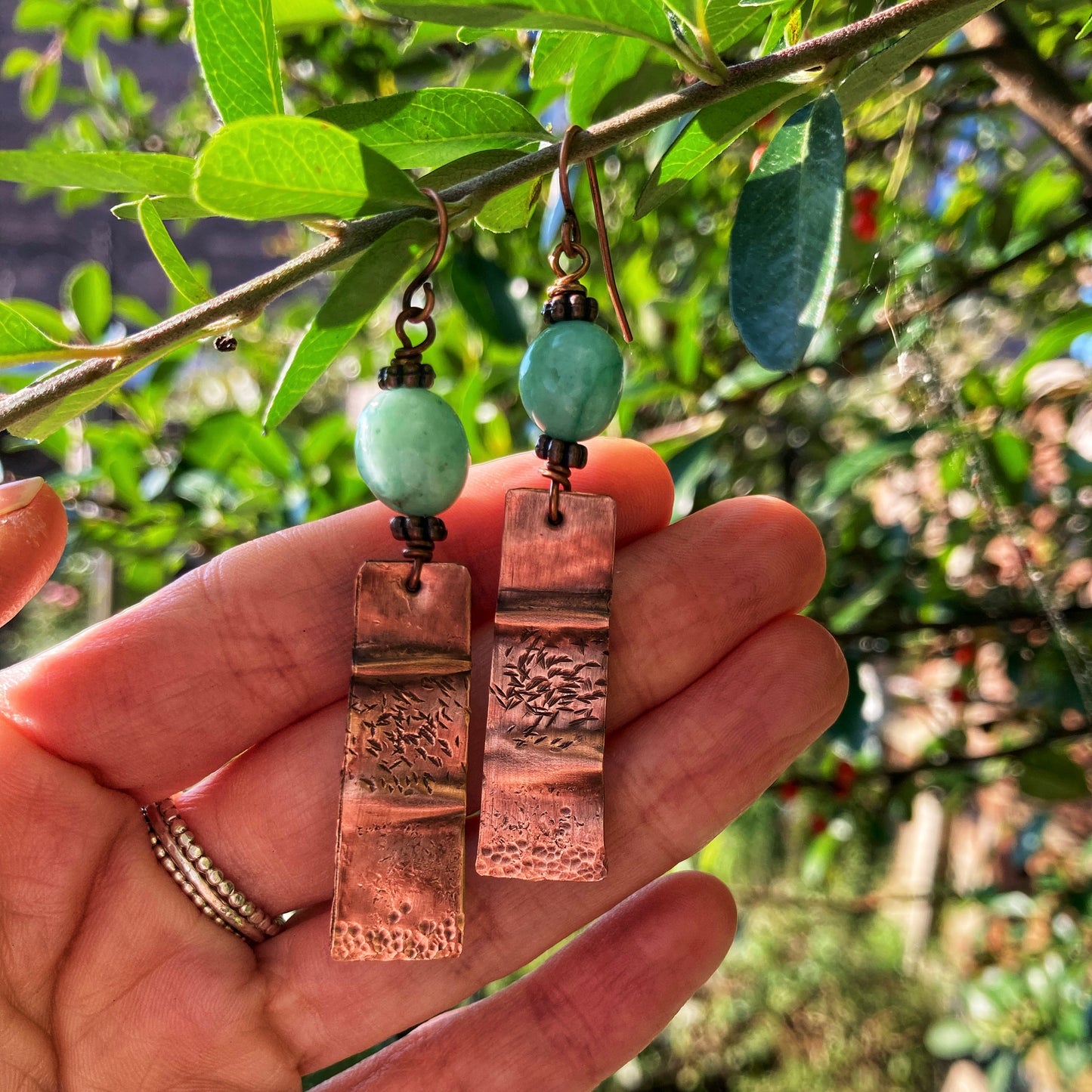 Textured Copper Bar Earrings