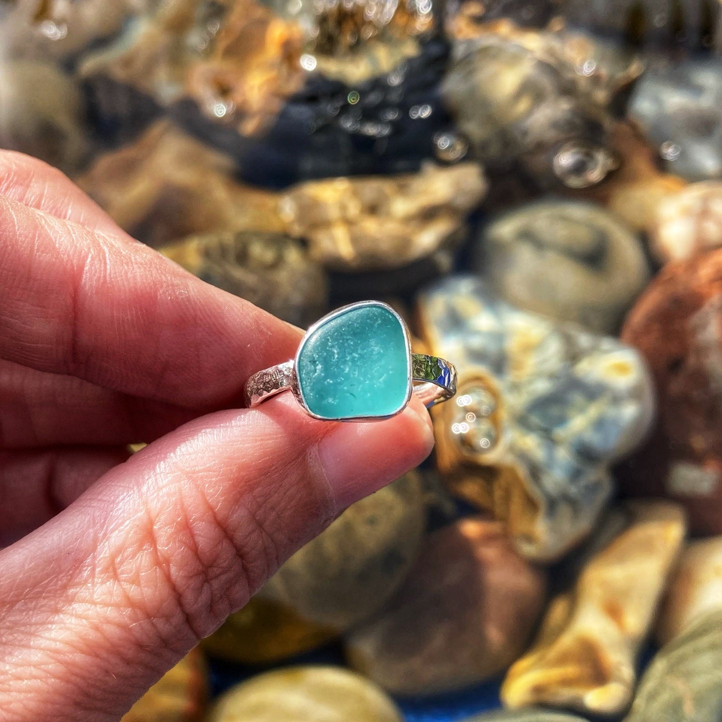 Turquoise Waters Sea Glass Ring Size UK/AUS M