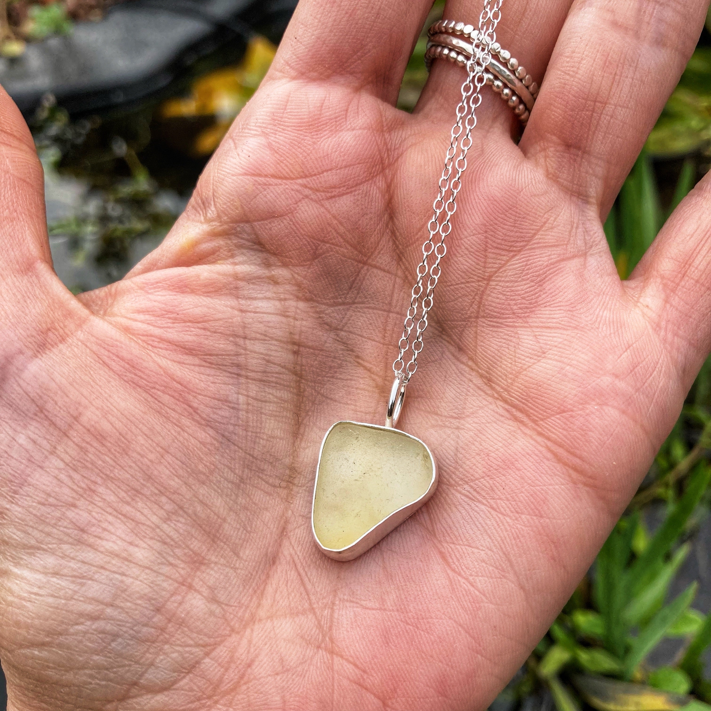 Sea Glass Necklace, selling sunstone, sterling silver